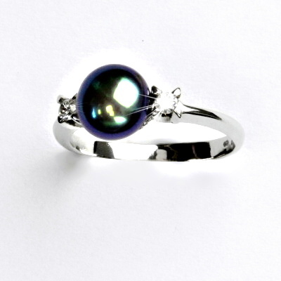 Zlatý prsten, přírodní říční perla černá, bílé zlato, T 1207 