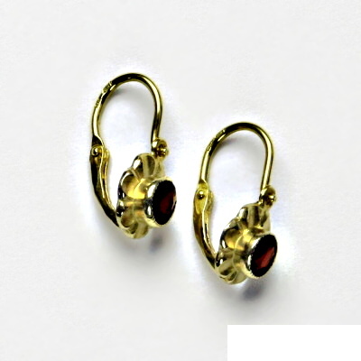 Zlaté náušnice, žluté zlato, granát, dětské náušnice, NK 1381
