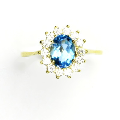 Zlatý prsten, žluté zlato,Kate, přírodní topaz swiss, čiré zirkony, T 1507