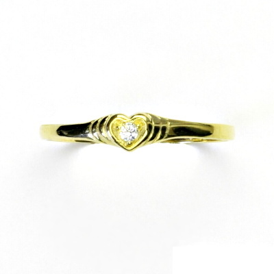 Zlatý prsten s čirým zirkonem, žluté zlato, srdíčko, T 1483
