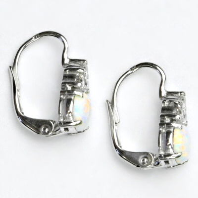 Zlaté náušnice, bílé i žluté zlato, čiré zirkony a bílý syntetický opál, VE 168 