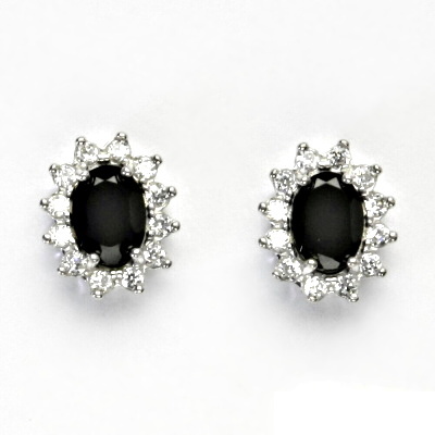 Zlaté náušnice Kate, bílé zlato, přírodní černý spinel (pleonast), čiré zirkony, NŠ 1480