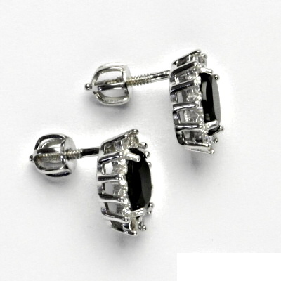 Zlaté náušnice Kate, bílé zlato, přírodní černý spinel (pleonast), čiré zirkony, NŠ 1480