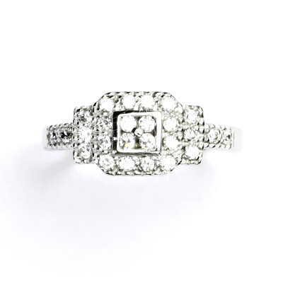 Zlatý prsten, bílé zlato, prstýnek s čirými zirkony, VR 210