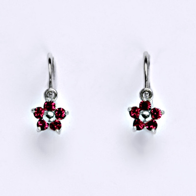 Dětské náušničky zlaté se Swarovski krystalem fuchsia, bílé zlato, NK 1391