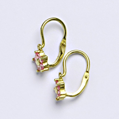 Dětské náušničky zlaté s růžovými zirkony, žluté zlato, NK 1391