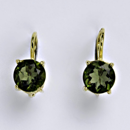 Zlaté náušnice,přírodní vltavín 8 mm , žluté zlato 14 ct,NK 1357