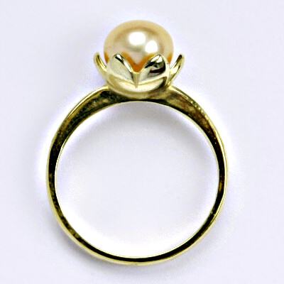 Zlatý prsten s přírodní lososovou perlou 8 mm,žluté i bílé zlato, T 1351 v.v