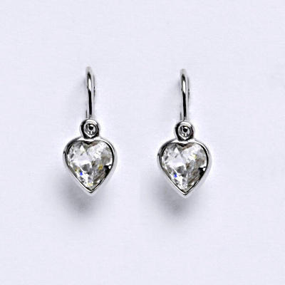 NK 1315 Dětské náušnice, bílé zlato se Swarovski krystalem srdce čiré