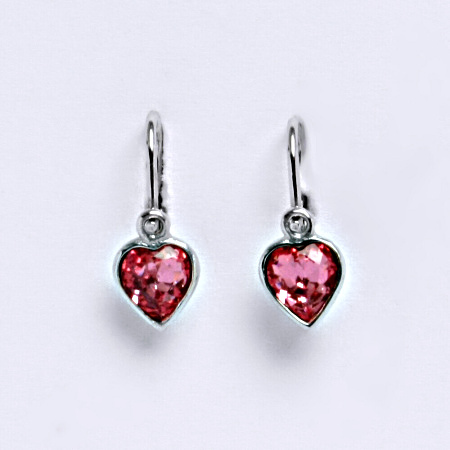 NK 1315 Dětské náušnice bílé zlato se Swarovski krystalem srdce light rose