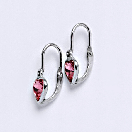 NK 1315 Dětské náušnice bílé zlato se Swarovski krystalem srdce light rose