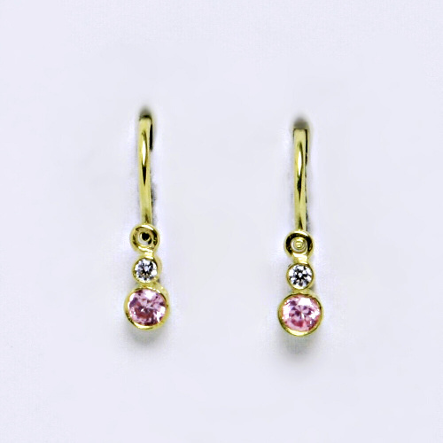 Dětské náušnice ze žlutého zlata 585/1000 VE 179 BZ+pink