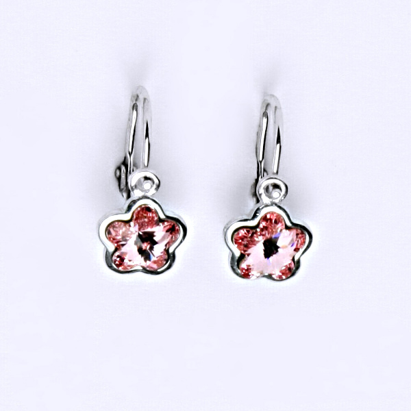 1 NK 1297 Dětské náušnice bílé zlato, krystal Swarovski light rose