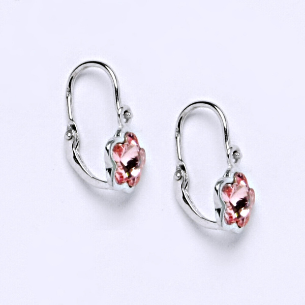 1 NK 1297 Dětské náušnice bílé zlato, krystal Swarovski light rose