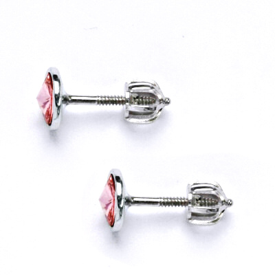 Zlaté náušnice na šroubek se Swarovski krystalem light rose, bílé zlato, NŠ 1336