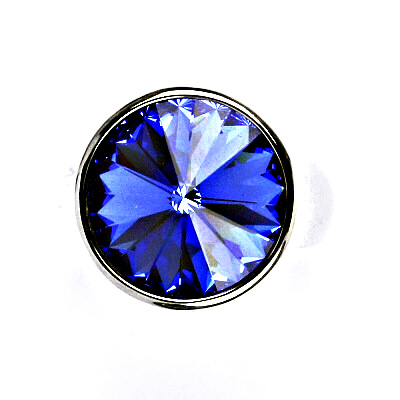 Zlatý prsten se Swarovski krystalem saphire, bílé i žluté zlato - T 1372