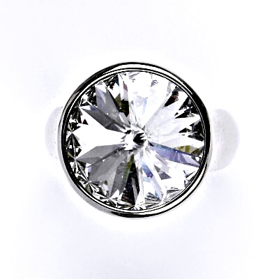 Zlatý prsten se Swarovski čirým krystalem, bílé i žluté zlato - T 1372