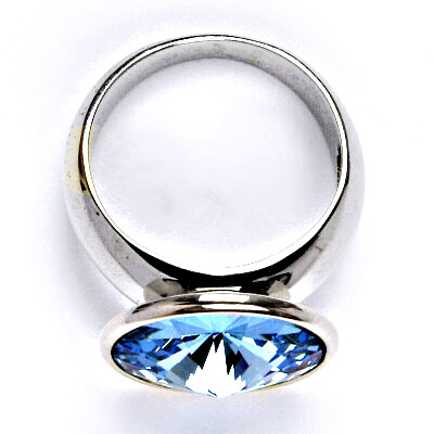Zlatý prsten se Swarovski krystalem akvamarín, bílé i žluté zlato - T 1372