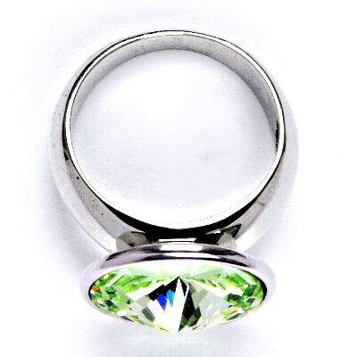 Zlatý prsten se Swarovski krystalem chryzolit, bílé i žluté zlato - T 1372