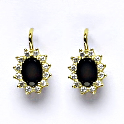 Zlaté náušnice Kate, žluté zlato, přírodní spinel černý (pleonast), čiré zirkony, NK 1480