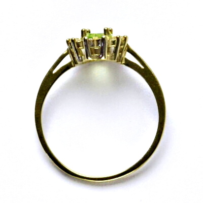 Zlatý prsten Kate, žluté zlato, přírodní olivín, čiré zirkony, T 1480